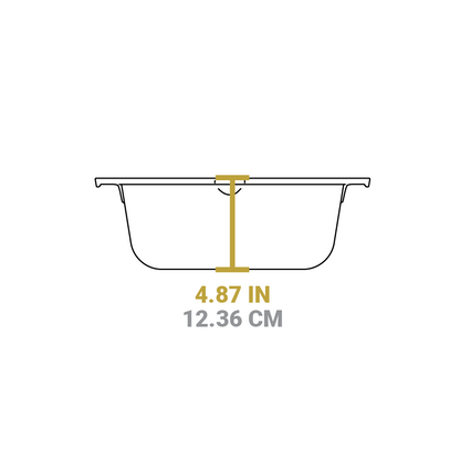 Dimensional drawing of product. Depth of dutch oven is 4.87 inches.