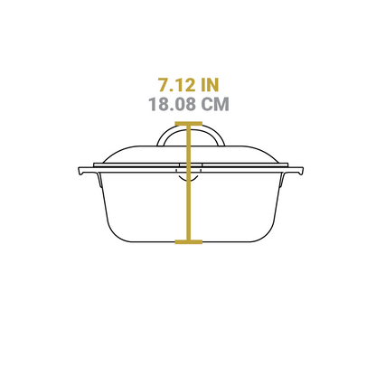 Dimensional drawing of product. Total height including lid handle is 7.12 inches.