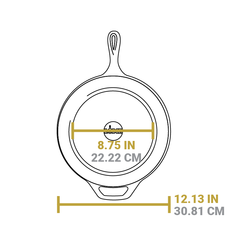 Dimensional drawing of product. Flat bottom is 8.75 inches, total width is 12.13 inches.