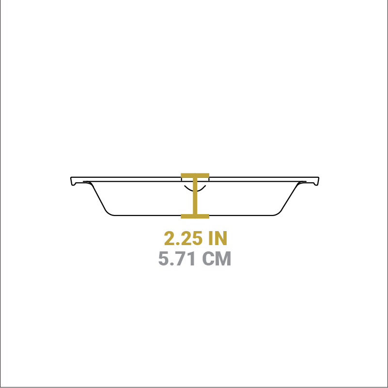 Dimensional drawing of product. Depth of cooking surface is 2.25 inches.