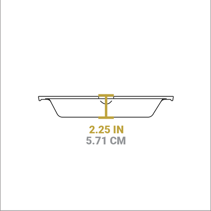 Dimensional drawing of product. Depth of cooking surface is 2.25 inches.