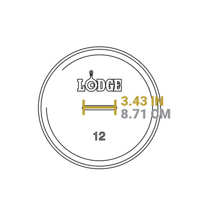 Dimensional drawing of product lid. Width of handle is 3.43 inches.