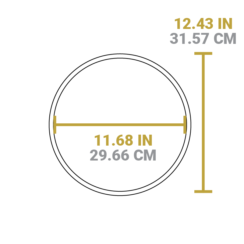 Dimensional drawing of product. Total width is 11.68 inches, total length is 12.43 inches.