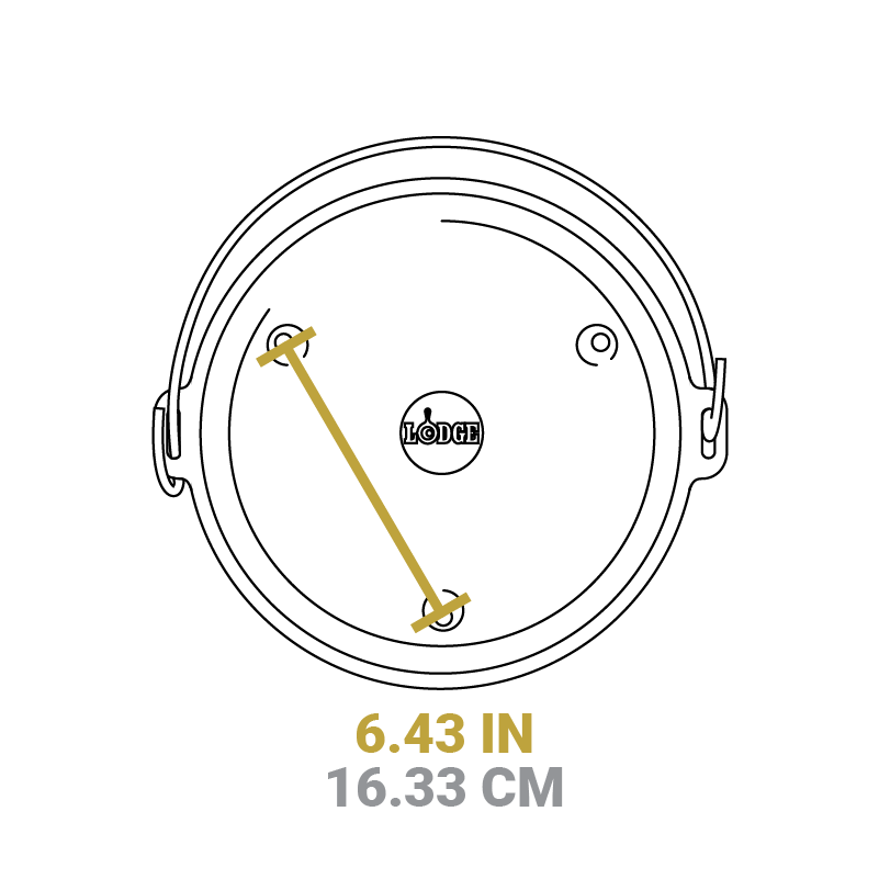 Dimensional drawing of product. Distance between legs is 6.43 inches.