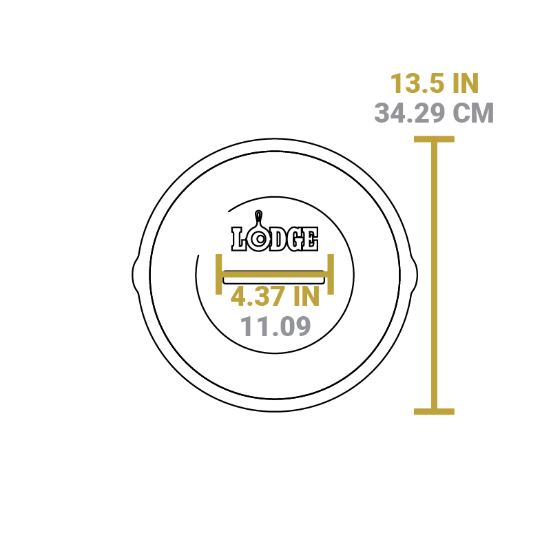 Dimensional drawing of product lid. Total length is 13.5 inches, width of handle is 4.37 inches.