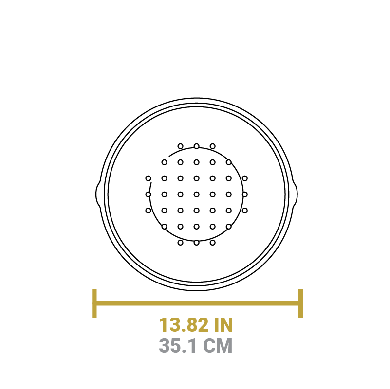 Dimensional drawing of product lid. Diameter is 13.82 inches.