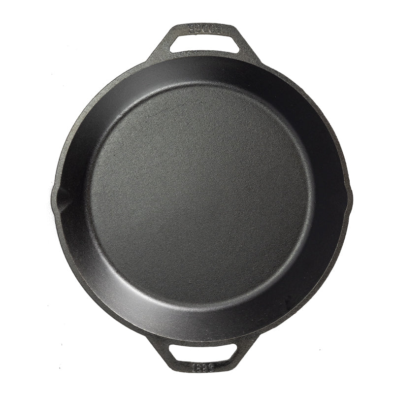 Top view of pan showing cooking surface and loop handles.