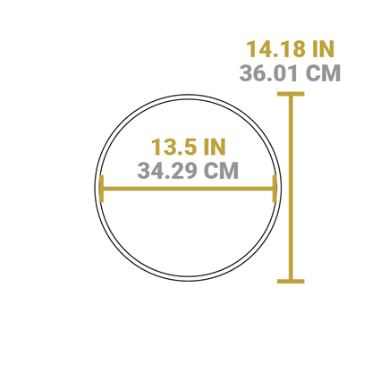 Dimensional drawing of product. Total width is 13.5 inches, total length is 14.18 inches.