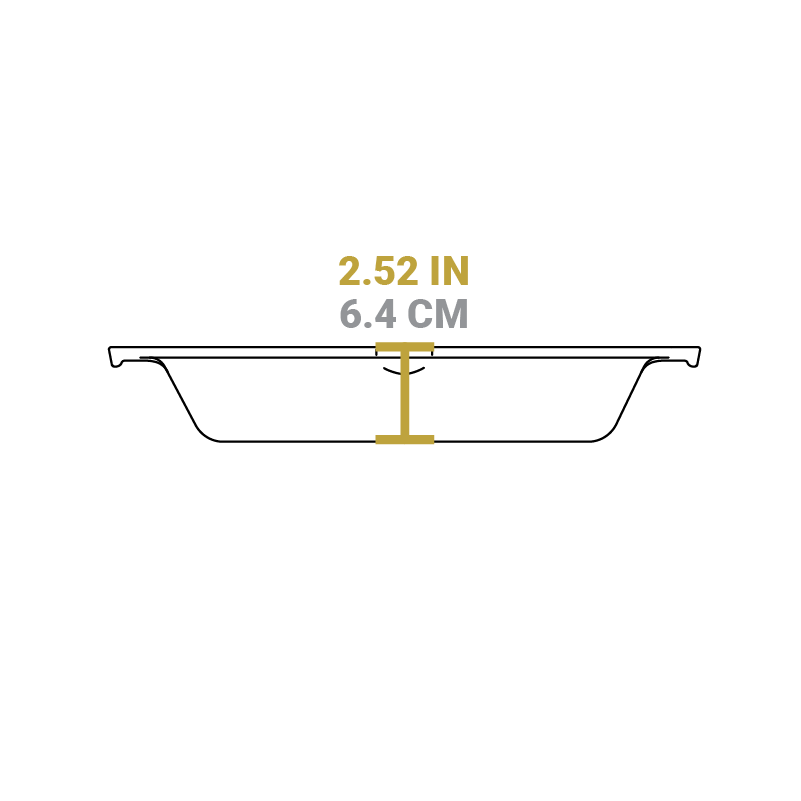 Dimensional drawing of product. Depth of cooking surface is 2.52 inches.