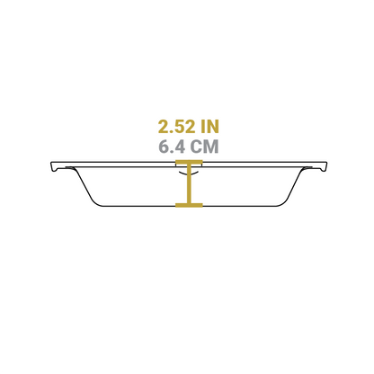 Dimensional drawing of product. Depth of cooking surface is 2.52 inches.