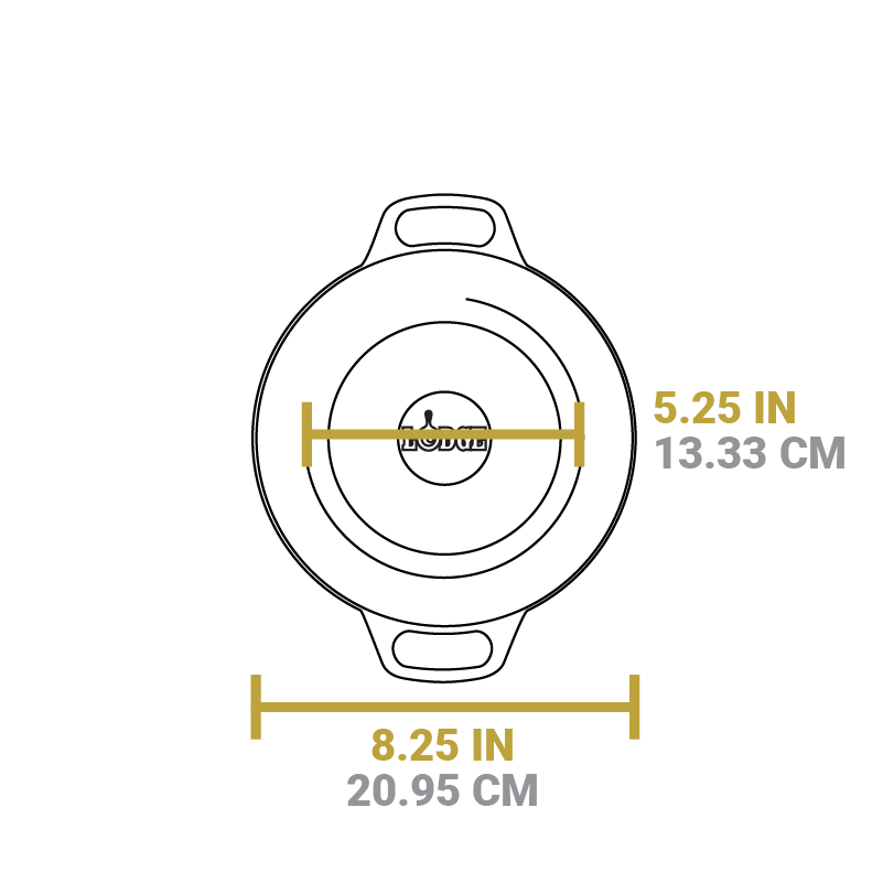 Dimensional drawing of product. Length of flat bottom is 5.25 inches, total length is 8.25 inches.