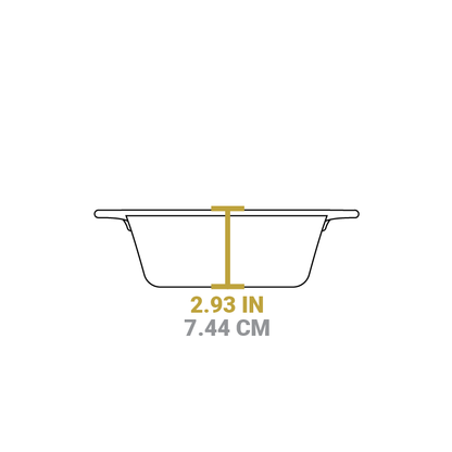 Dimensional drawing of product. Depth of dutch oven is 2.93 inches.
