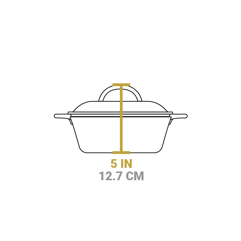 Dimensional drawing of product. Total height including lid handle is 5 inches.
