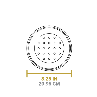Dimensional drawing of product. Diameter is 8.25 inches.