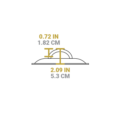 Dimensional drawing of product. Total height is 2.09 inches, and height of handle from lid is 0.72 inches.