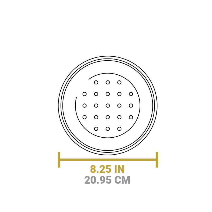 Dimensional drawing of product. Diameter is 8.25 inches.