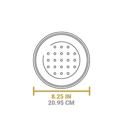 Dimensional drawing of product. Diameter is 8.25 inches.