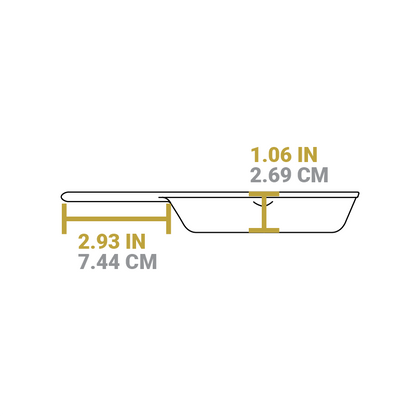 Dimensional drawing of product. Depth of cooking surface is 1.06 inches, and length of handle is 2.93 inches.