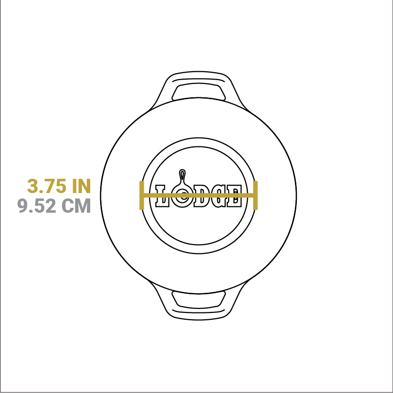 Dimensional drawing of product. Diameter of bottom platform is 3.75 inches.