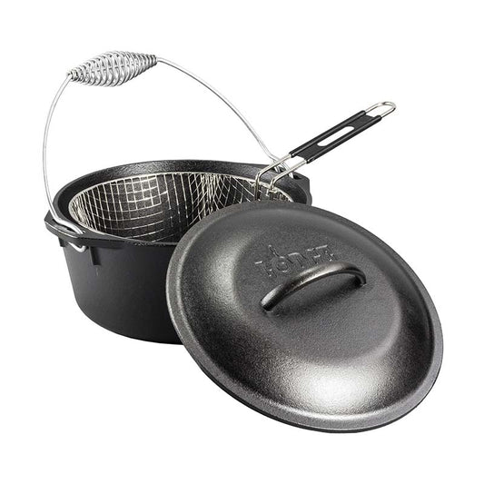 Fry basket inside of dutch oven.