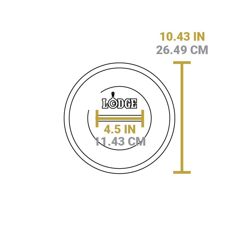 Dimensional drawing of product lid. Total width is 10.43 inches, height of handle is 4.5 inches.