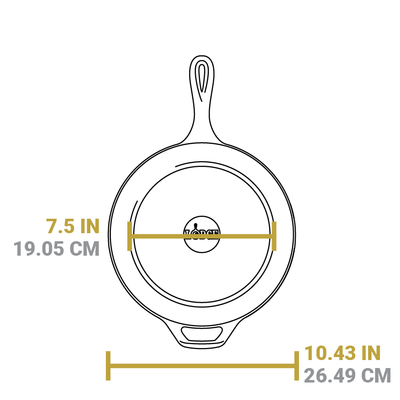 Dimensional drawing of product. Flat bottom is 7.5 inches, total width is 10.5 inches.