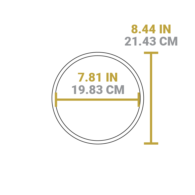 Dimensional drawing of product. Total width is 7.81 inches, total length is 8.44 inches.