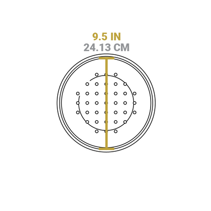 Dimensional drawing of dutch oven lid. Total width is 9.5 inches.
