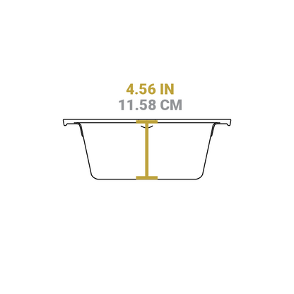 Dimensional drawing of dutch oven. Depth of dutch oven is 4.56 inches.