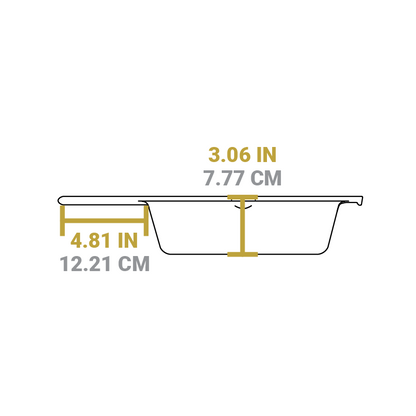 Dimensional drawing of product. Depth is 3.06 inches, length of handle is 4.81 inches.
