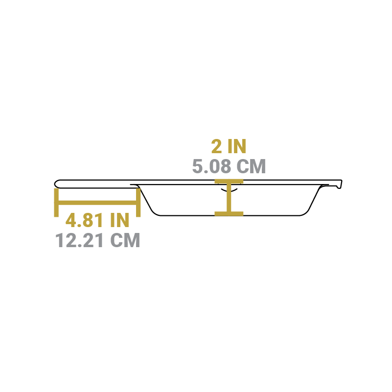 Measurement chart showing dimensions of the 10.25 inch skillet. Handle is 4.81 inches, height of cooking surface is 2 inches.