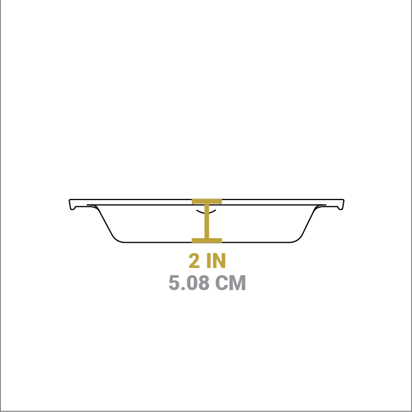 Dimensional drawing of product. Depth of cooking surface is 2 inches.