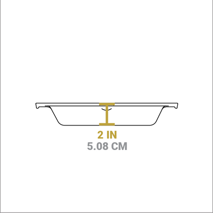 Dimensional drawing of product. Depth of cooking surface is 2 inches.