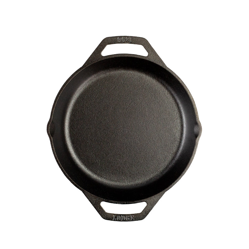 Top view of pan showing cooking surface and loop handles.
