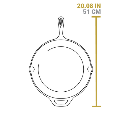 Dimensional drawing of product. Total length including handles is 20.08 inches.