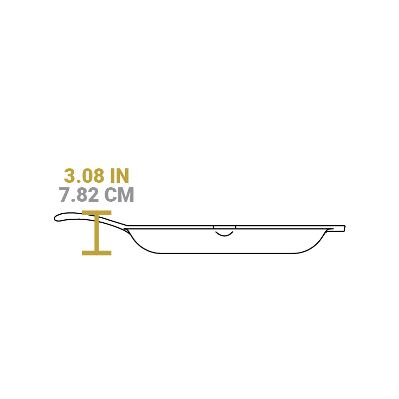 Dimensional drawing of product. Height of handle from bottom is 3.08 inches.