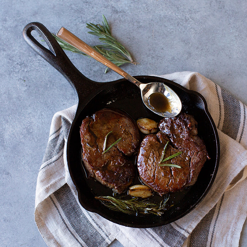 Our Chattanooga Whiskey Glazed Filet Mignon recipe prepared in skillet.