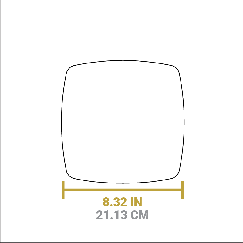 Dimensional drawing of product. Width of press is 8.32 inches.
