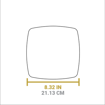 Dimensional drawing of product. Width of press is 8.32 inches.