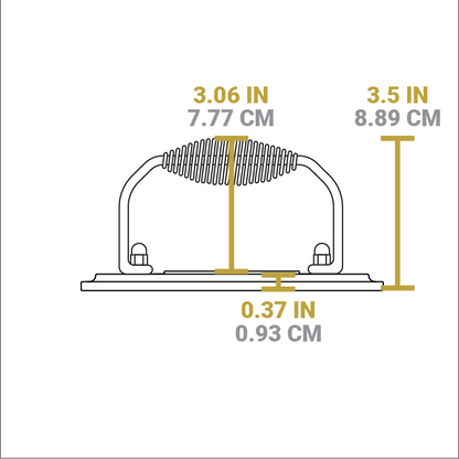 Dimensional drawing of product. Total height is 3.5 inches, height of handle from press is 3.06 inches, depth of press is 0.37 inches.