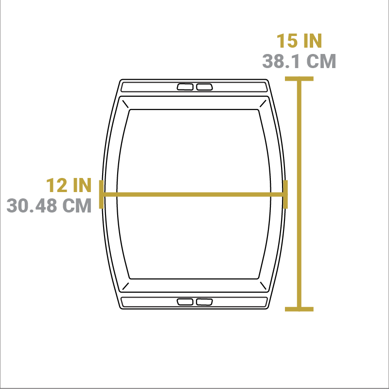 Dimensional drawing of product. Total width is 15 inches, total length is 12 inches.