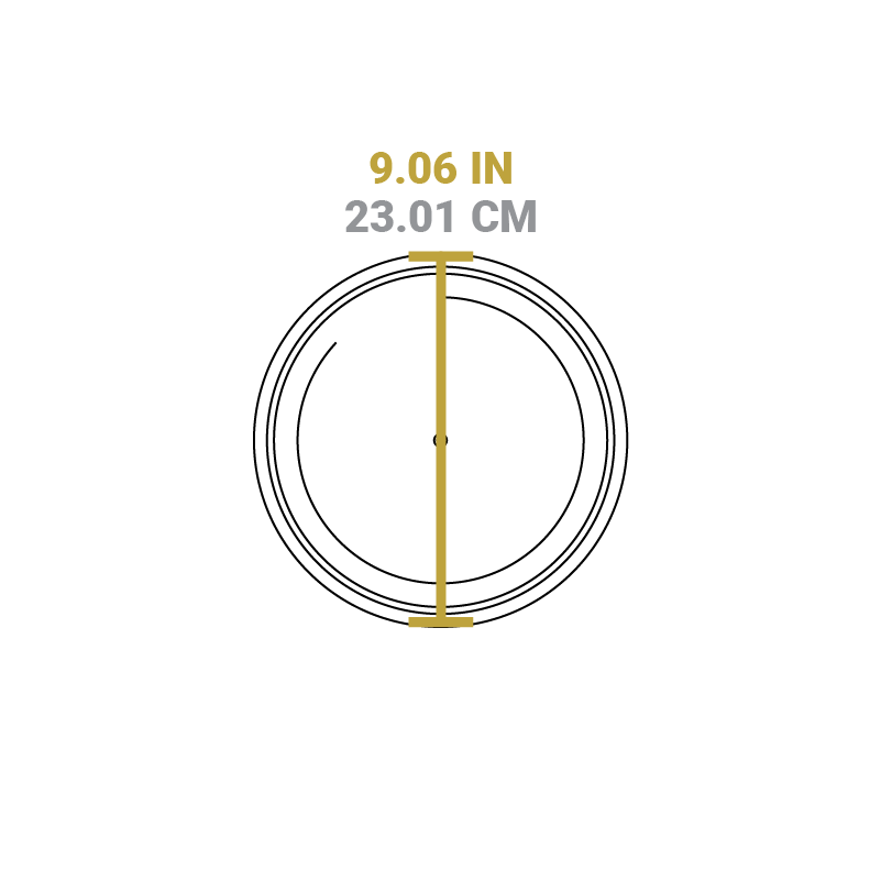 Dimensional drawing of product lid. Total diameter is 9.06 inches.