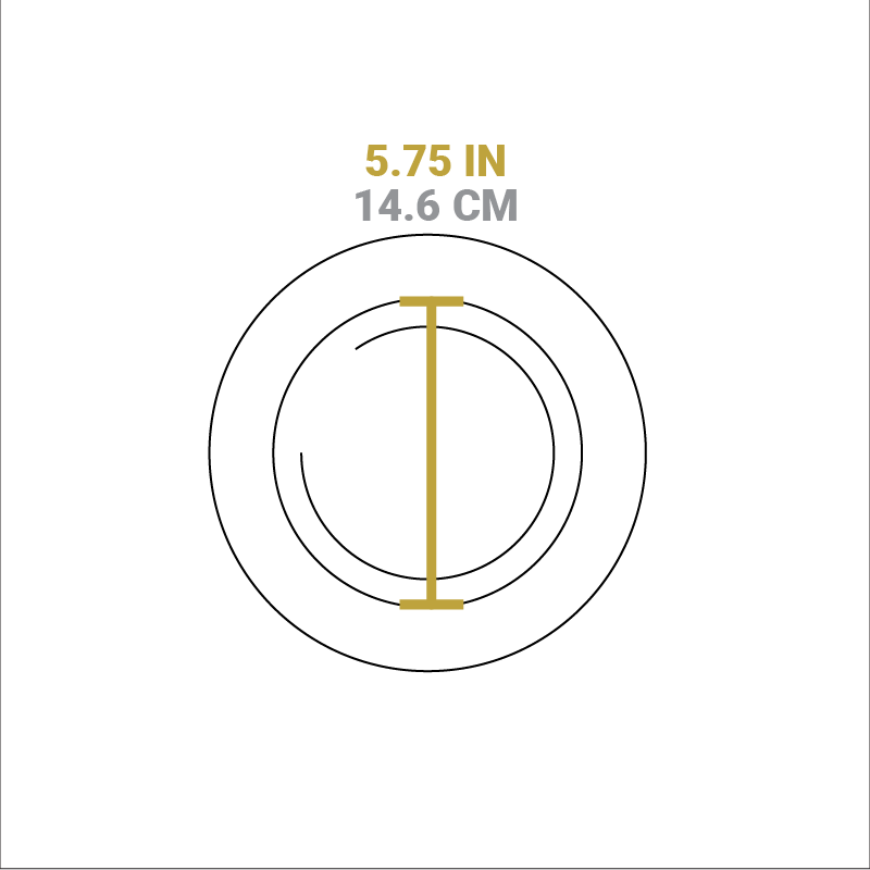 Dimensional drawing of product. Diameter of serving indentation is 5.75 inches.