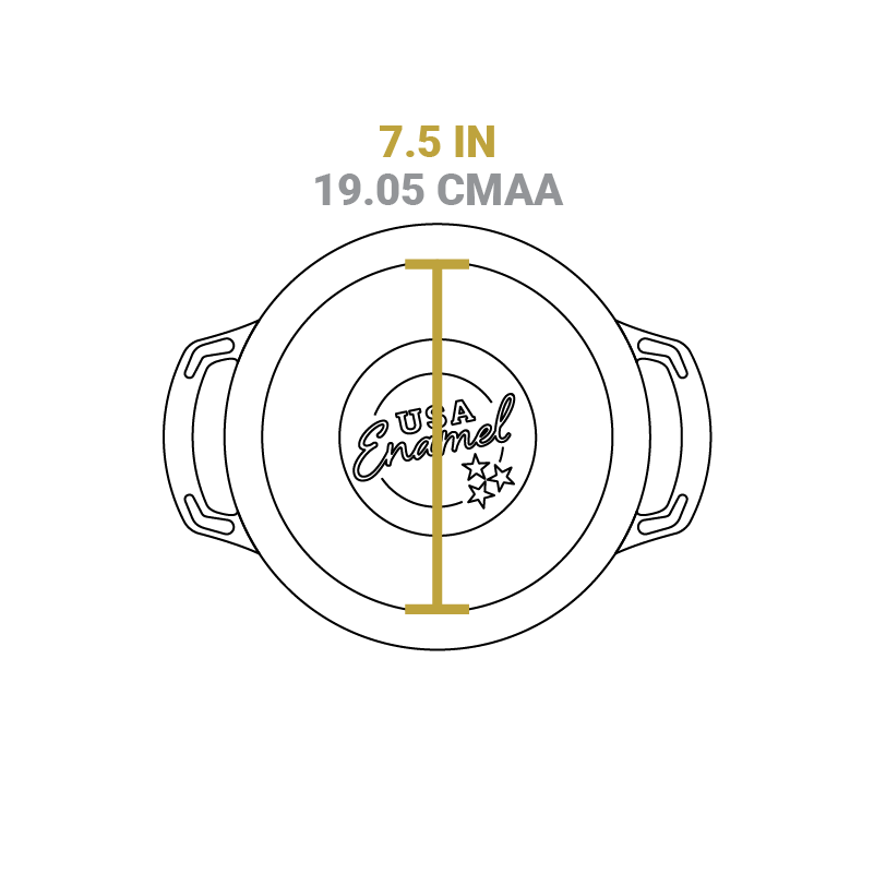 Dimensional drawing of product. Flat bottom diameter is 7.5 inches.