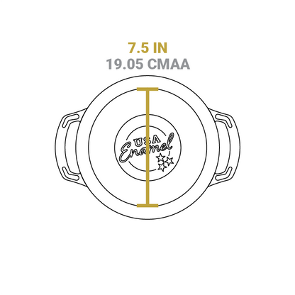 Dimensional drawing of product. Flat bottom diameter is 7.5 inches.