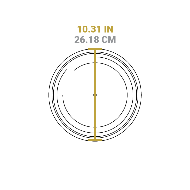 Dimensional drawing of product lid. Diameter is 10.31 inches.