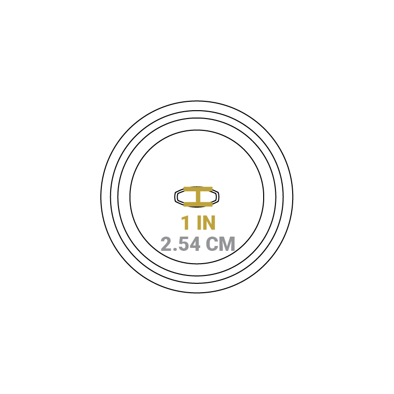 Dimensional drawing of product lid. Knob length is 1 inch.
