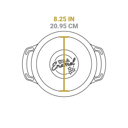 Dimensional drawing of product. Diameter of flat bottom is 8.25 inches.