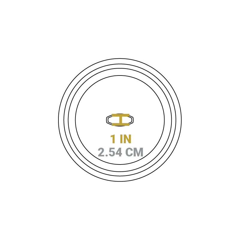 Dimensional drawing of product lid. Knob length is 1 inch.