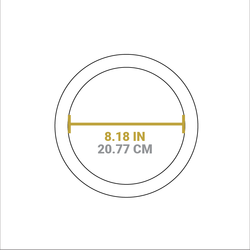 Dimensional drawing of product. Diameter of serving indentation is 8.18 inches.